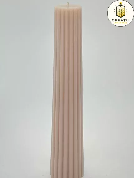 Lumânare Turnată Conic Striat Bej