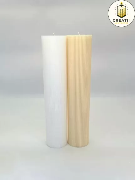 Lumânare Turnată Drept Striat Ivory