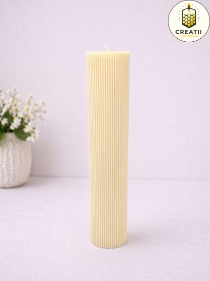 Lumânare Turnată Drept Striat Ivory