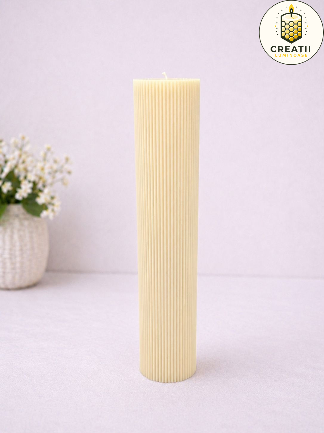 Lumânare Turnată Drept Striat Ivory Lumânare Turnată Drept Striat Ivory