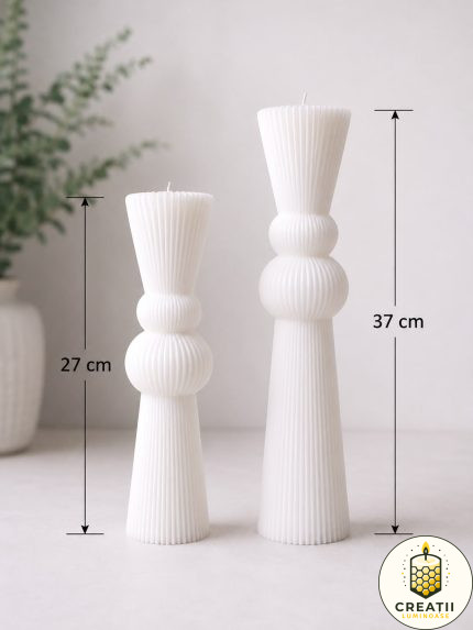 Lumânare Turnată Striate Clepsidră Albă