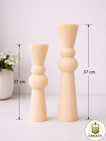 Lumânare Turnată Striate Clepsidră Ivory
