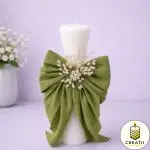 Lumânare Turnată Clepsidră Albă Fundă Verde