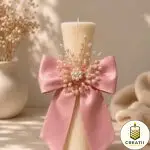 Lumânare Turnată Clepsidră Crem Fundă Roz