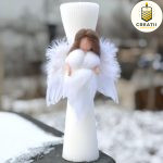 Lumânare clepsidră cu aripi de înger și zână din lână împâslită
