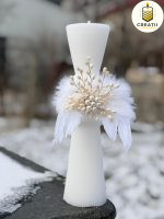 Lumânare clepsidră cu aripi de înger și broșă de perle