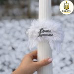 Lumânare conică cu aripi de înger și nume personalizat