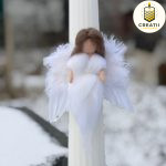 Lumânare conică cu aripi de înger și zână împâslită
