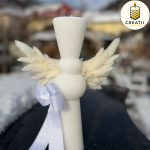 Lumânare Clepsidră Angel Alb cu Funda Alba