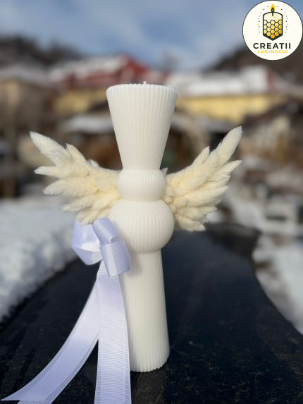 Lumânare Clepsidră Angel Alb cu Funda Alba