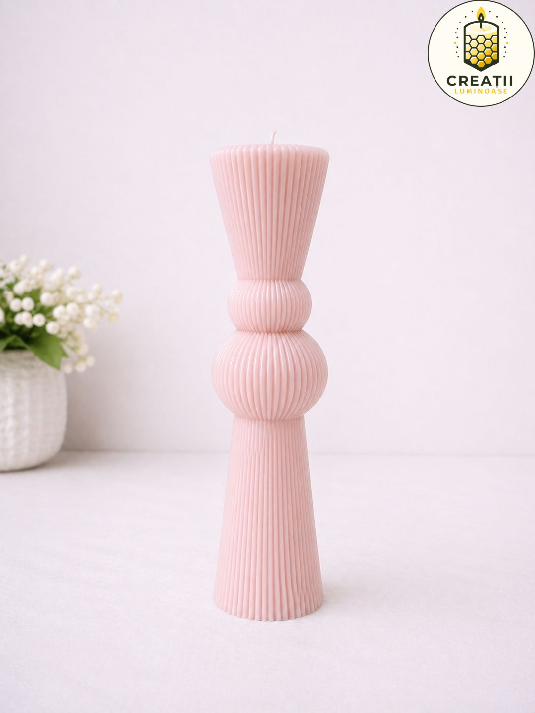 Lumânare Turnată Striate Clepsidră Roz Lumânare Turnată Striate Clepsidră Roz