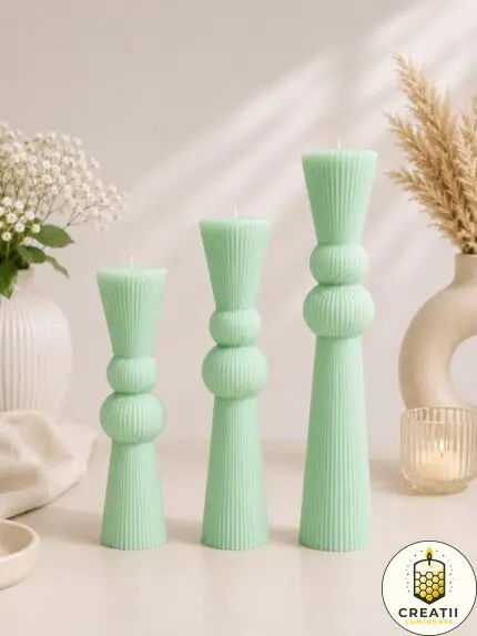 Lumânare Turnată Striate Clepsidră Verde baby