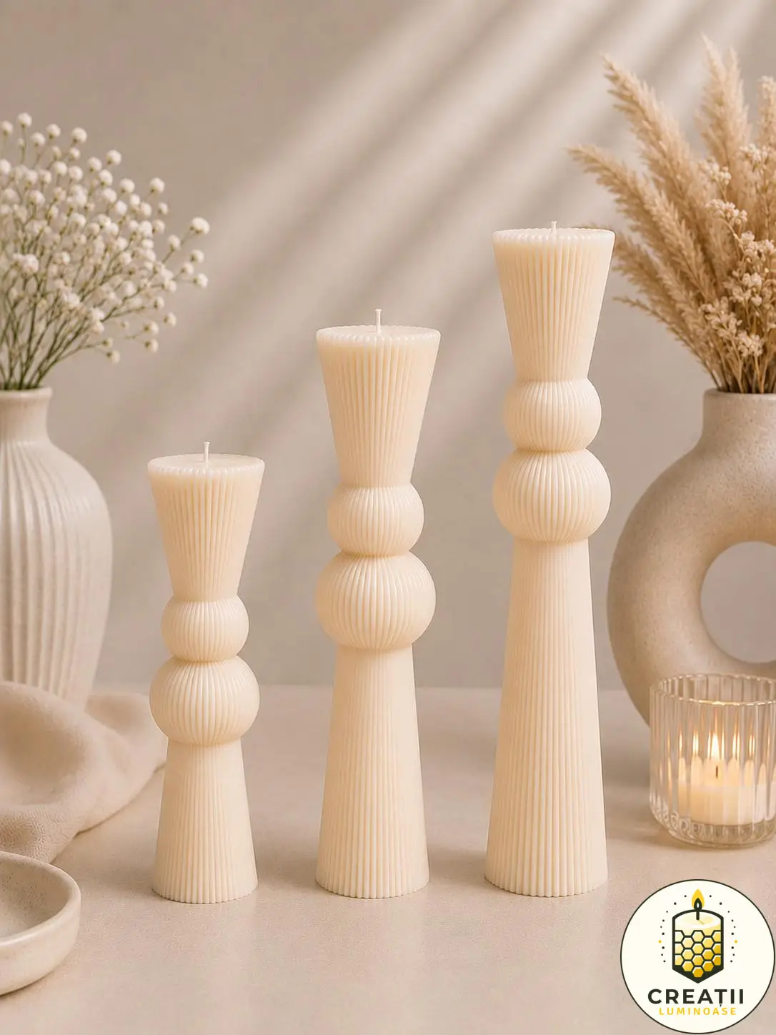 Lumânare Turnată Striate Clepsidră Ivory Lumânare Turnată Striate Clepsidră Ivory