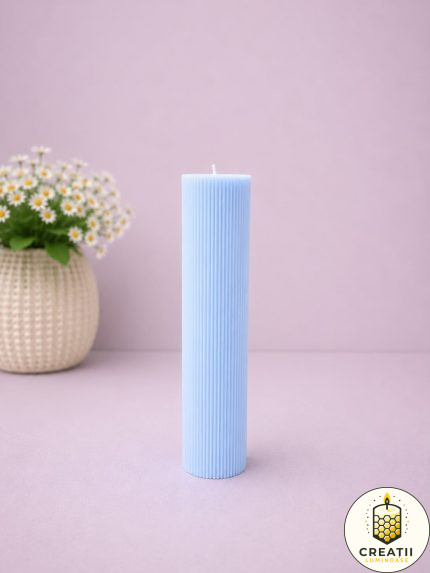 Lumânare Turnată Drept Striat Blue Baby