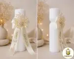 Lumânare Clepsidră Albă cu Broșă de Perle și Fundă Personalizată