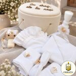 Trusou de botez premium din muselină alb