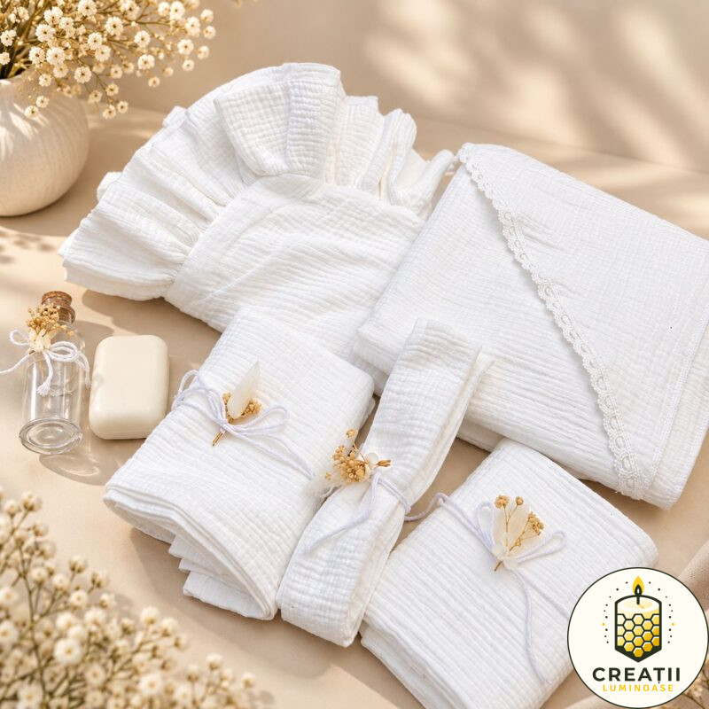 Trusou de botez premium din muselină  