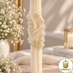 Lumânare Spiralată Ivory Decorată cu Perle