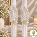 Set 2 Lumânări Spiralate Albe Decorate cu Perle