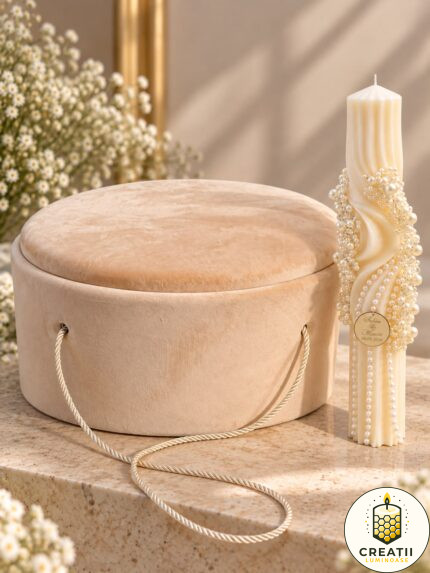 Cutie Premium Trusou Botez Roz Lumânare Decorată