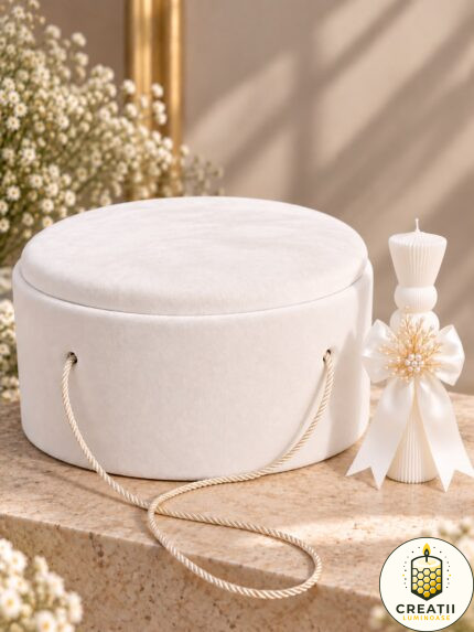 Cutie Premium Trusou Botez Albă Lumânare Decorată