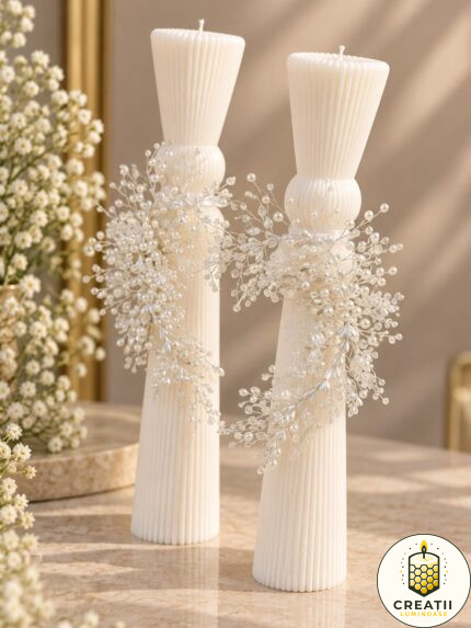 Set Lumânări Clepsidră Decorate cu Perle