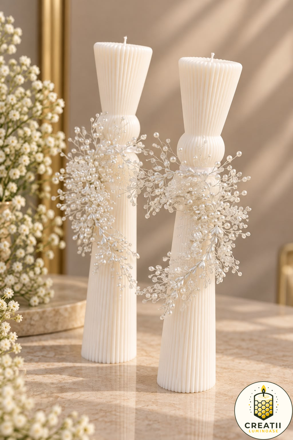 Set Lumânări Clepsidră Decorate cu Perle Set Lumânări Clepsidră Decorate cu Perle